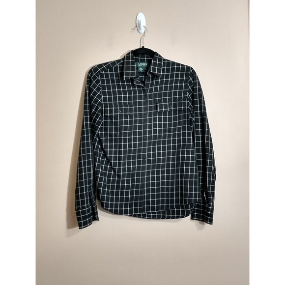 Lauren Ralph Lauren Womens Window Pane Check Button Down Shirt Size Small Black - Picture 1 of 5